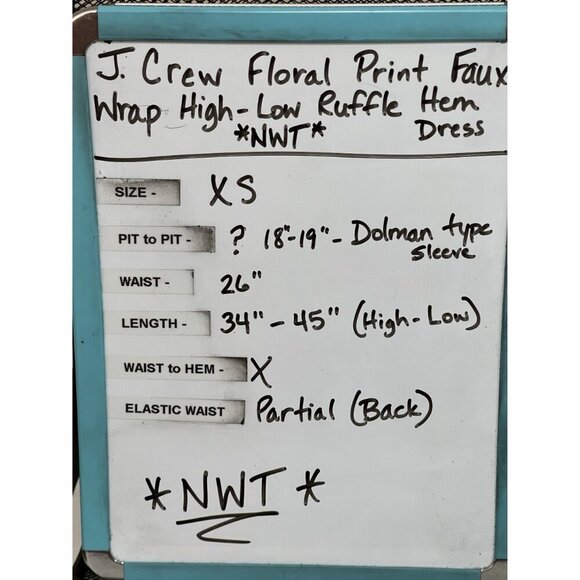 J.Crew Black Floral‎ Print Faux Wrap High-Low Ruffle Hem Dress Size XS NWT - Picture 9 of 9